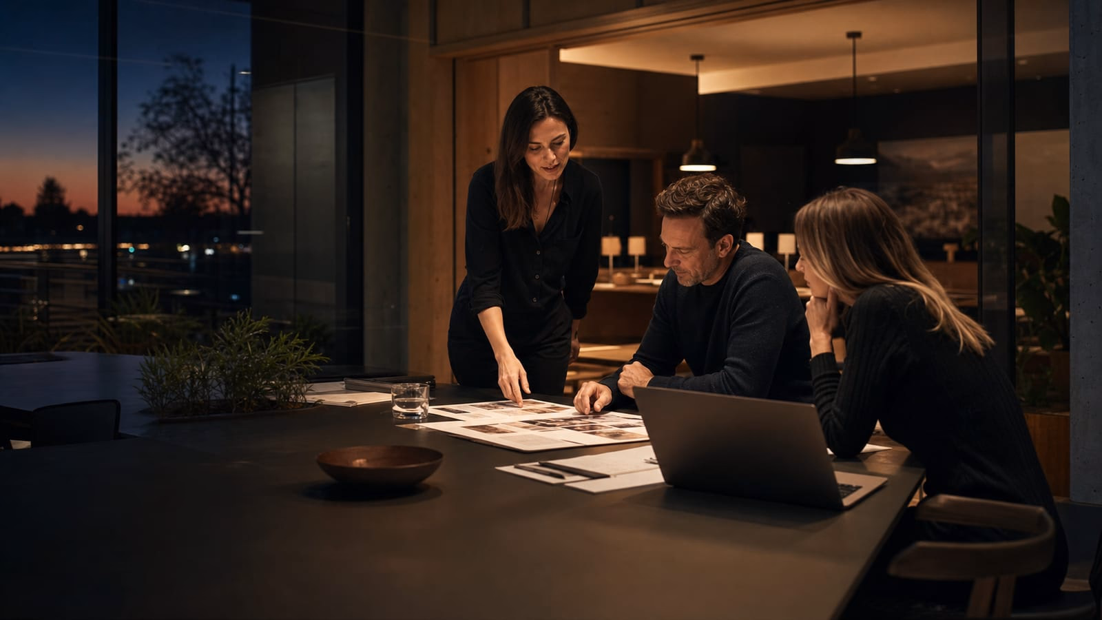 Creative team collaborating around a studio table