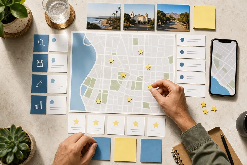 A local search planning map with service and review signals